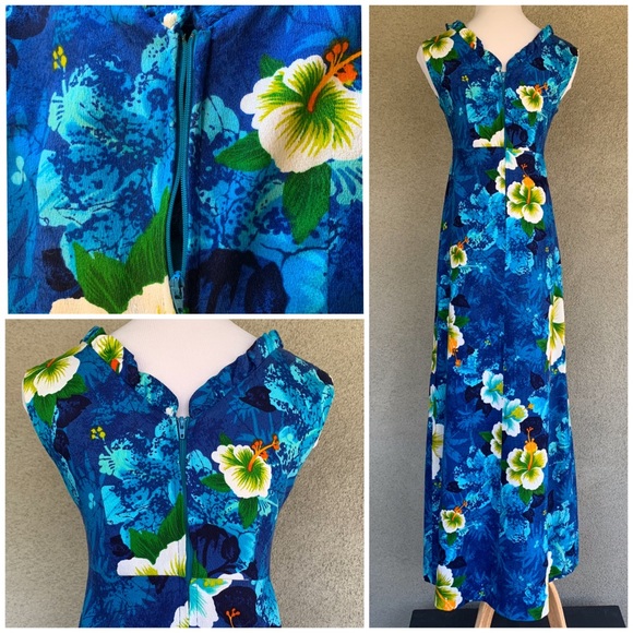 🌺 Hawaiian Vintage Barkcloth Maxi-Dress Muumuu 🌺 - Picture 5 of 8